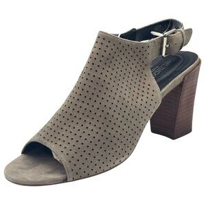 Adam Tucker Meridia Perforated Suede Sandal, 9.5, M, Taupe